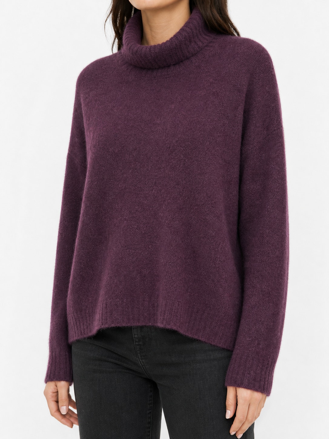 Eileen Fisher Cashmere Silk Blend Mock Neck Fuzzy Sweater Est Med Quiet Luxury
